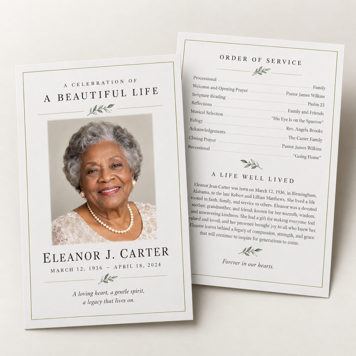 Flat Order of Service (non-folded)